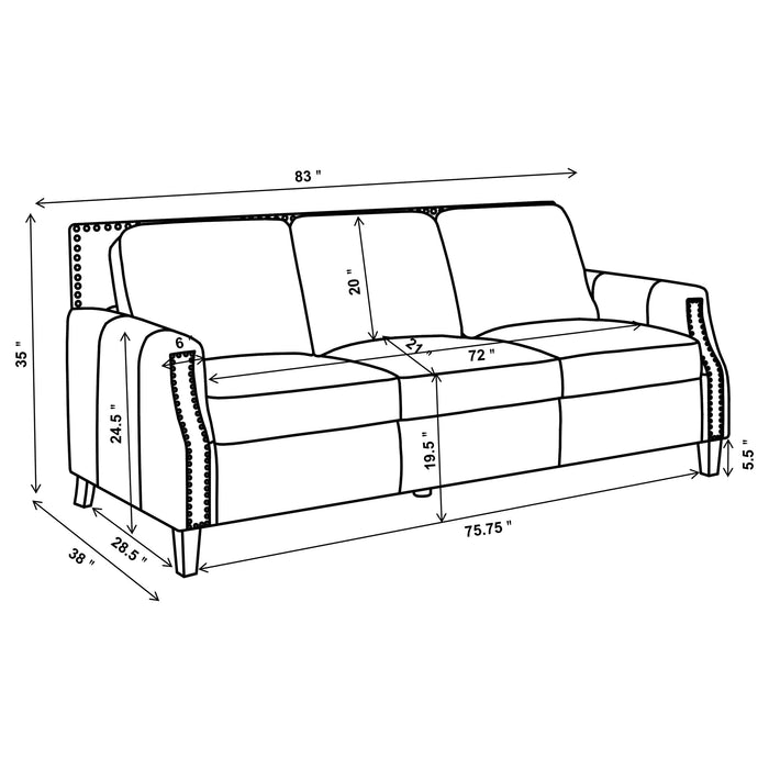 Coaster Leaton 2-piece Recessed Arms Living Room Set Brown Sugar Sofa+Loveseat+Armchair