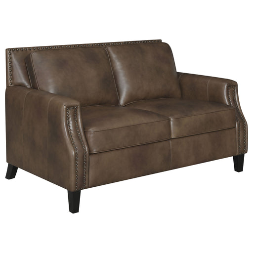 Coaster Leaton Upholstered Recessed Arms Loveseat Brown Sugar Default Title