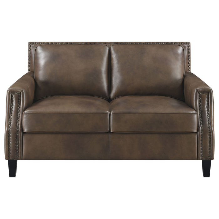 Coaster Leaton Upholstered Recessed Arms Loveseat Brown Sugar Default Title