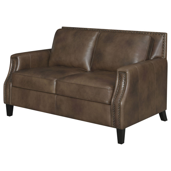 Coaster Leaton Upholstered Recessed Arms Loveseat Brown Sugar Default Title