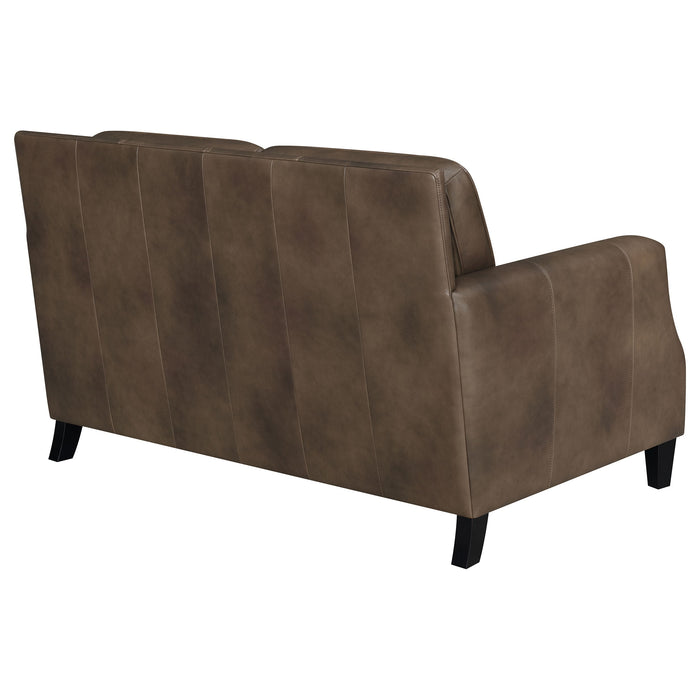 Coaster Leaton Upholstered Recessed Arms Loveseat Brown Sugar Default Title