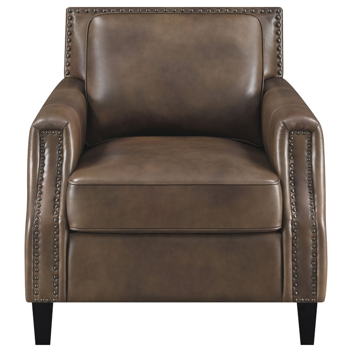 Coaster Leaton Upholstered Recessed Arm Chair Brown Sugar Default Title