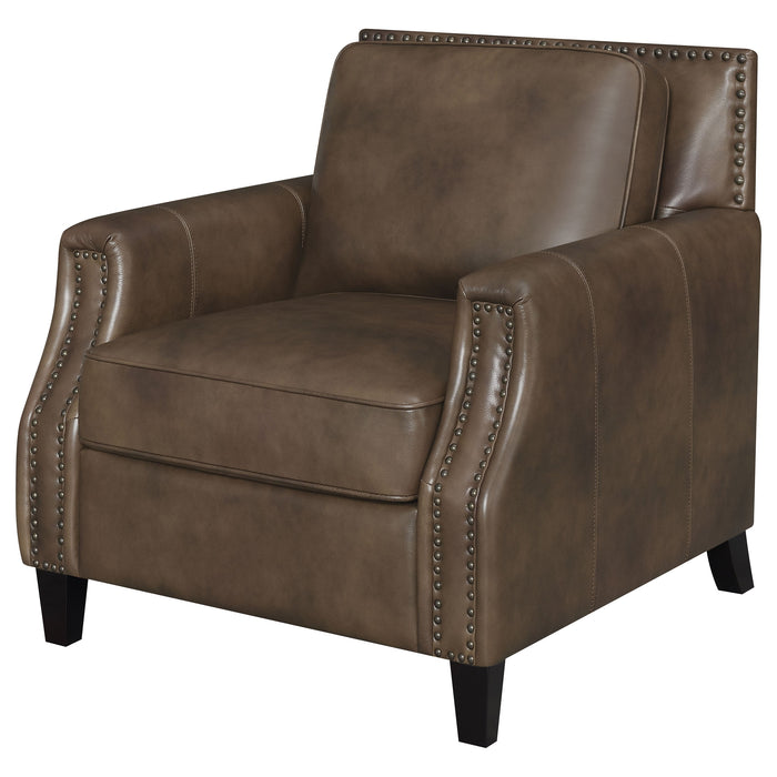 Coaster Leaton Upholstered Recessed Arm Chair Brown Sugar Default Title