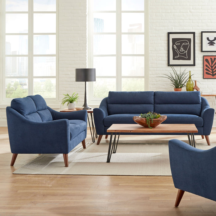 Coaster Gano 2-piece Sloped Arm Living Room Set Navy Blue Sofa+Loveseat+Armchair