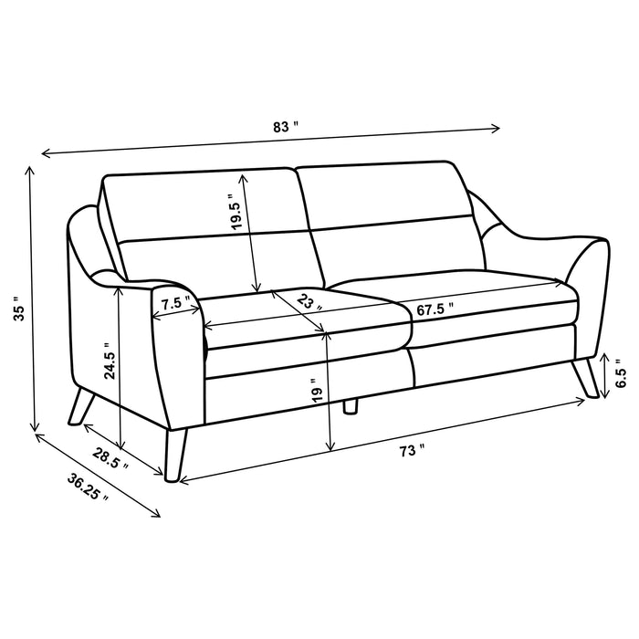 Coaster Gano 2-piece Sloped Arm Living Room Set Navy Blue Sofa+Loveseat+Armchair