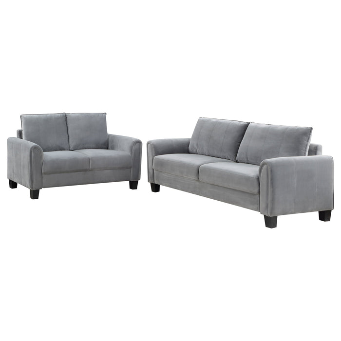 Coaster Davis 2-piece Upholstered Rolled Arm Sofa Grey Sofa+Loveseat+Armchair