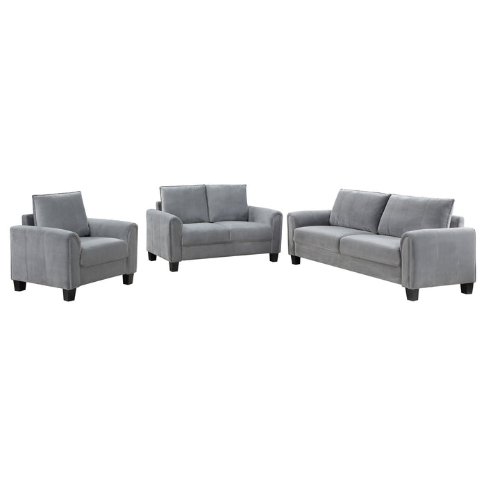 Coaster Davis 2-piece Upholstered Rolled Arm Sofa Grey Sofa+Loveseat+Armchair