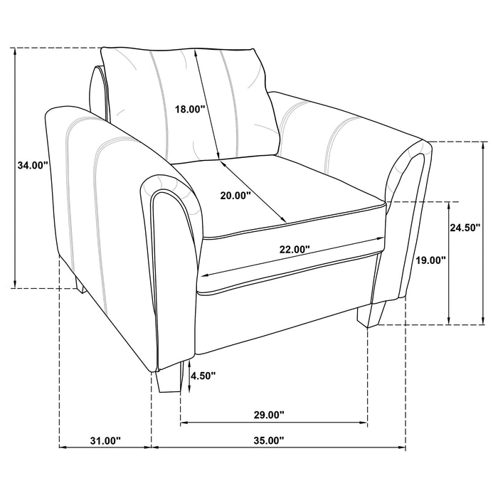 Coaster Davis Upholstered Rolled Arm Accent Chair Grey Default Title