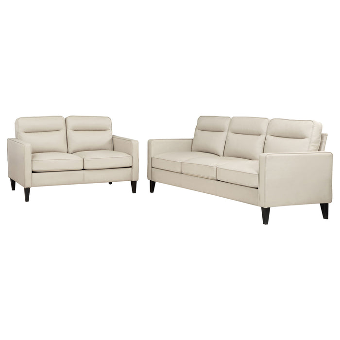 Coaster Jonah 2-piece Upholstered Track Arm Sofa Set Ivory Sofa+Loveseat+Armchair