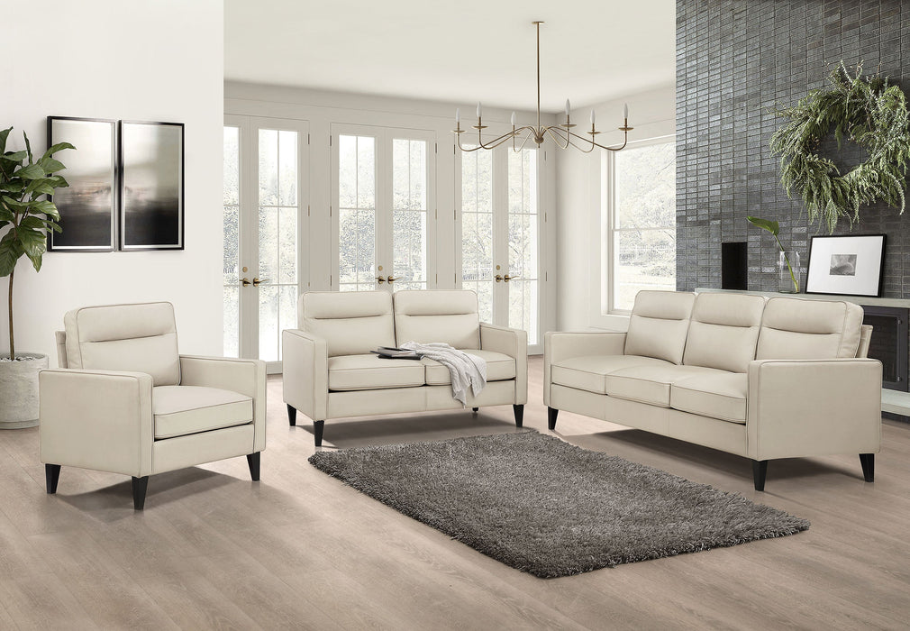 Coaster Jonah 2-piece Upholstered Track Arm Sofa Set Ivory Sofa+Loveseat+Armchair