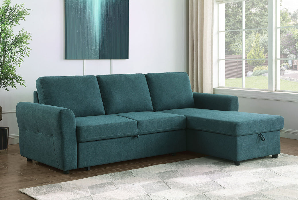 Coaster Samantha Upholstered Sleeper Sofa Sectional with Storage Chaise Grey Green