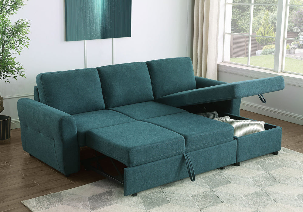 Coaster Samantha Upholstered Sleeper Sofa Sectional with Storage Chaise Grey Green