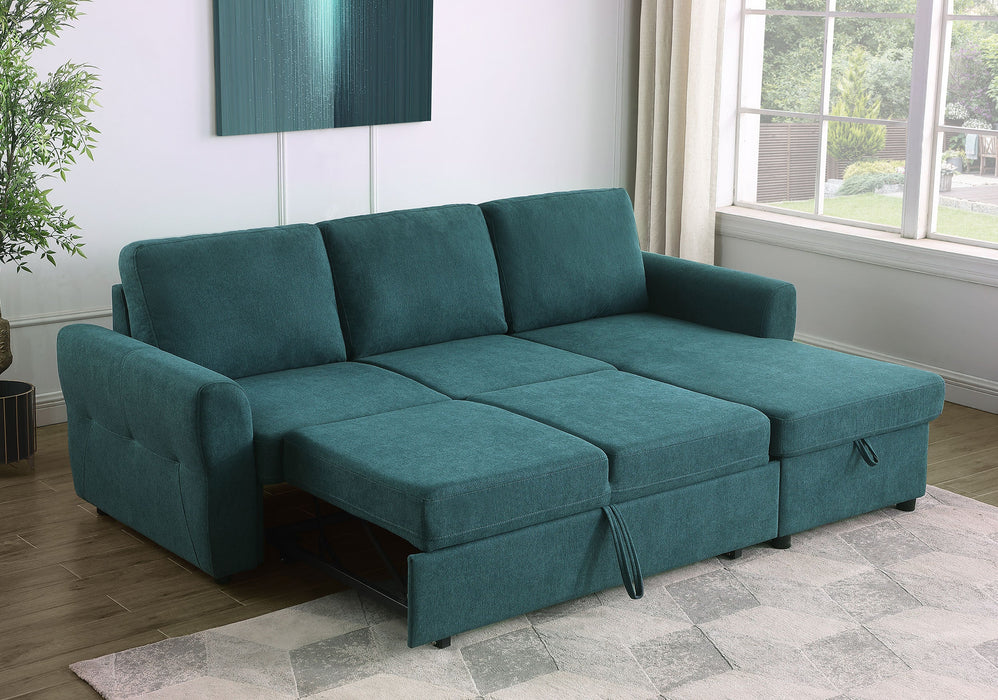 Coaster Samantha Upholstered Sleeper Sofa Sectional with Storage Chaise Grey Green