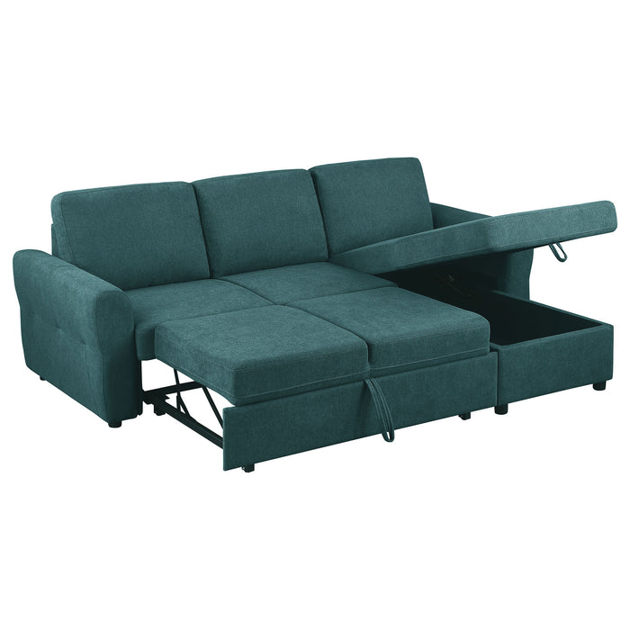 Coaster Samantha Upholstered Sleeper Sofa Sectional with Storage Chaise Grey Green