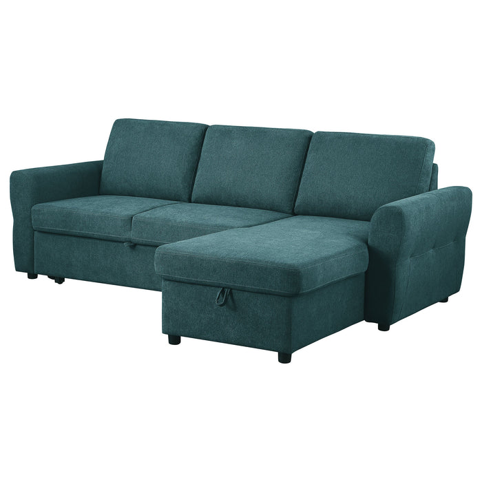 Coaster Samantha Upholstered Sleeper Sofa Sectional with Storage Chaise Grey Green