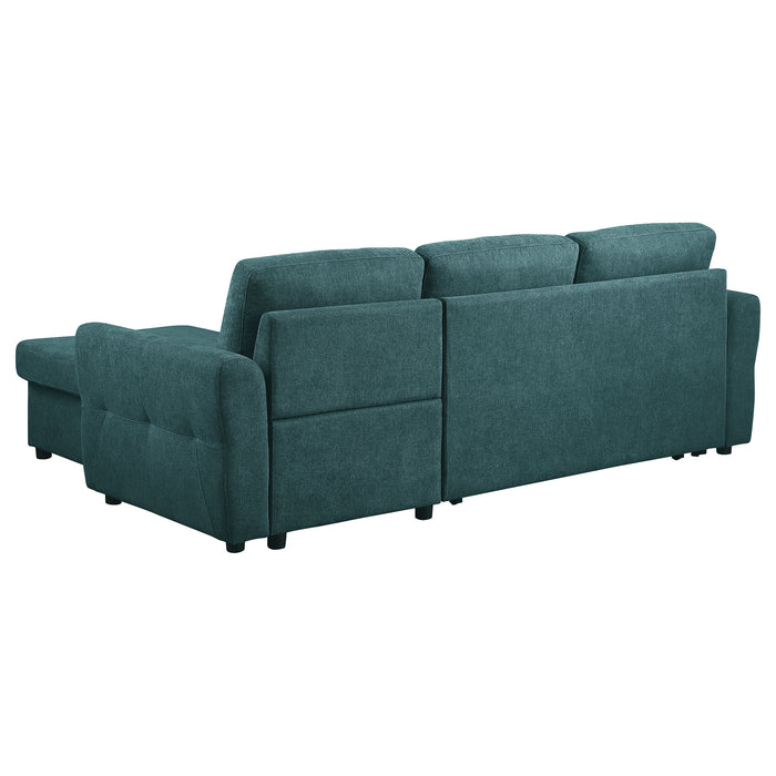 Coaster Samantha Upholstered Sleeper Sofa Sectional with Storage Chaise Grey Green