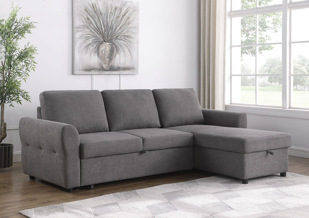 Coaster Samantha Upholstered Sleeper Sofa Sectional with Storage Chaise Grey Green