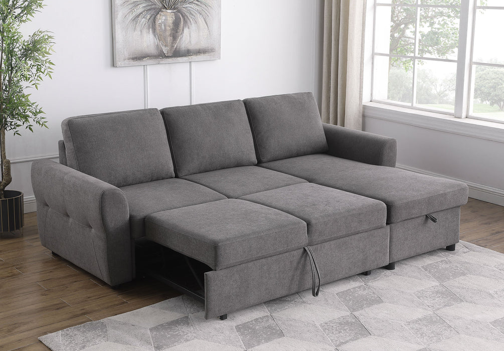 Coaster Samantha Upholstered Sleeper Sofa Sectional with Storage Chaise Grey Green