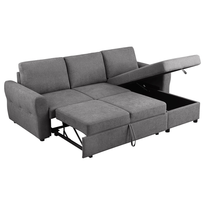 Coaster Samantha Upholstered Sleeper Sofa Sectional with Storage Chaise Grey Green