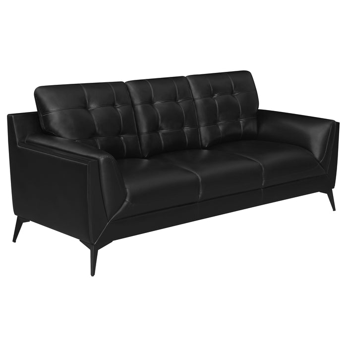 Coaster Moira Upholstered Tufted Living Room Set with Track Arms Black Sofa+Loveseat+Armchair