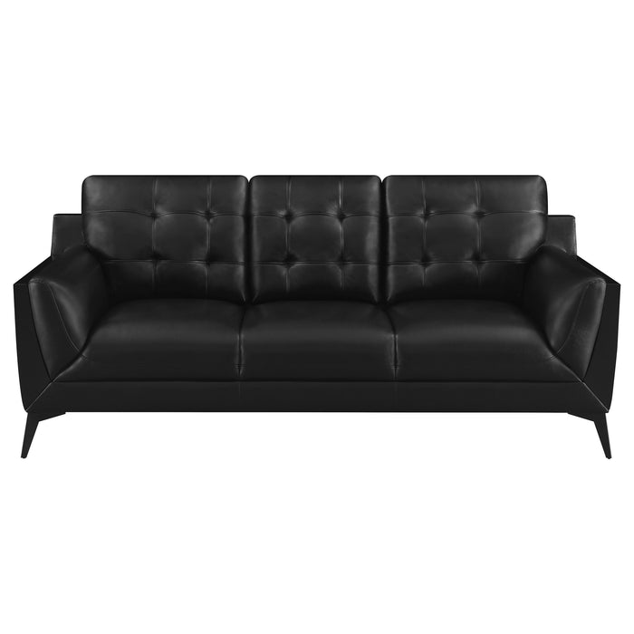 Coaster Moira Upholstered Tufted Living Room Set with Track Arms Black Sofa+Loveseat+Armchair