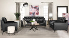 Coaster Moira Upholstered Tufted Living Room Set with Track Arms Black Sofa+Loveseat+Armchair