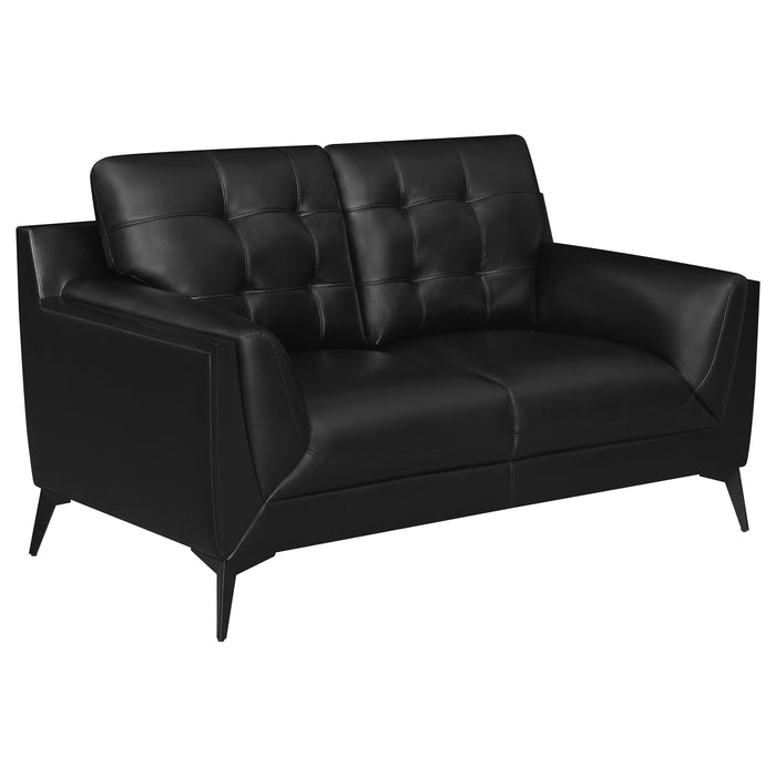 Coaster Moira Upholstered Tufted Living Room Set with Track Arms Black Sofa+Loveseat+Armchair