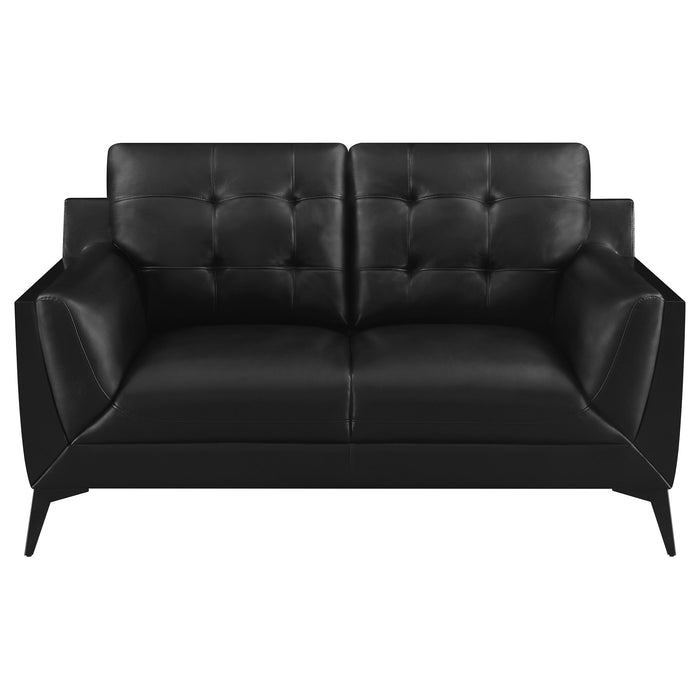 Coaster Moira Upholstered Tufted Living Room Set with Track Arms Black Sofa+Loveseat+Armchair