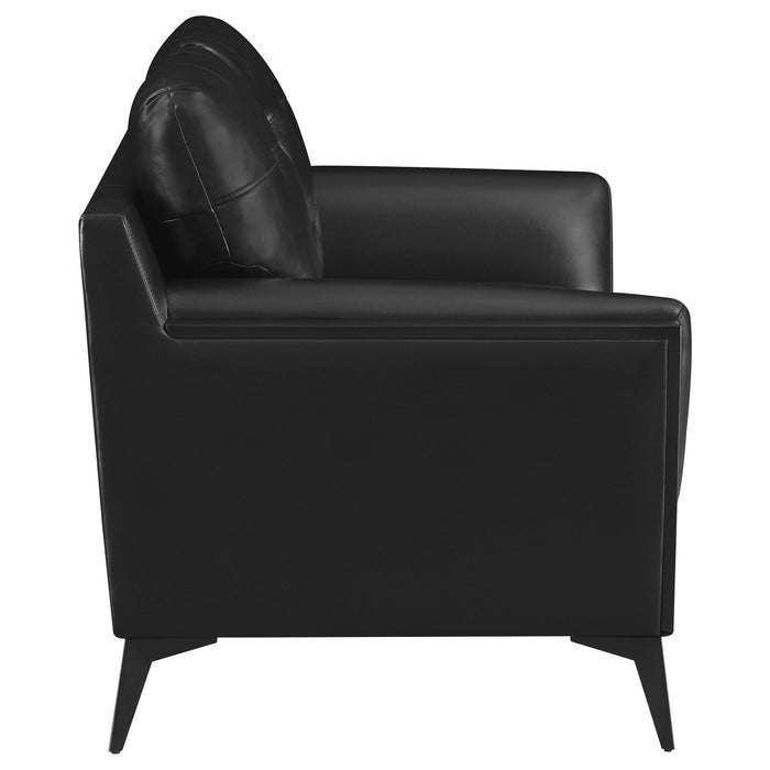 Coaster Moira Upholstered Tufted Living Room Set with Track Arms Black Sofa+Loveseat+Armchair