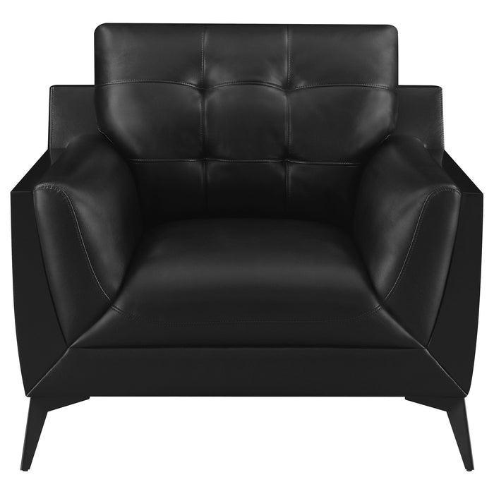 Coaster Moira Upholstered Tufted Living Room Set with Track Arms Black Sofa+Loveseat+Armchair