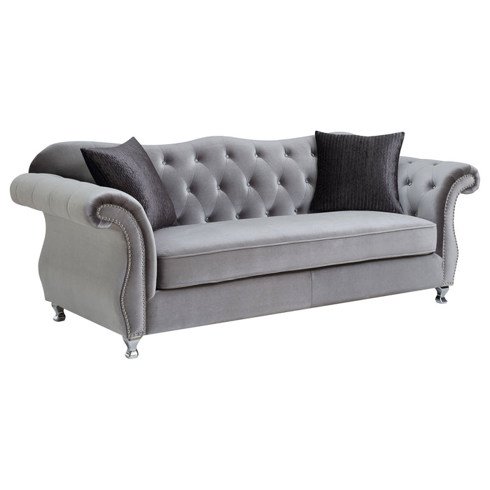 Coaster Frostine Upholstered Tufted Living Room Set Silver Sofa+Loveseat+Armchair