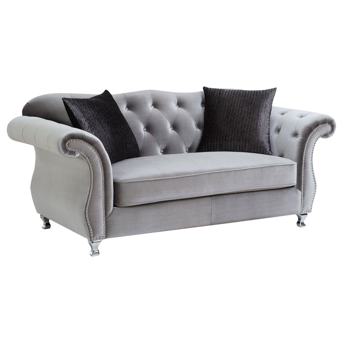 Coaster Frostine Upholstered Tufted Living Room Set Silver Sofa+Loveseat+Armchair