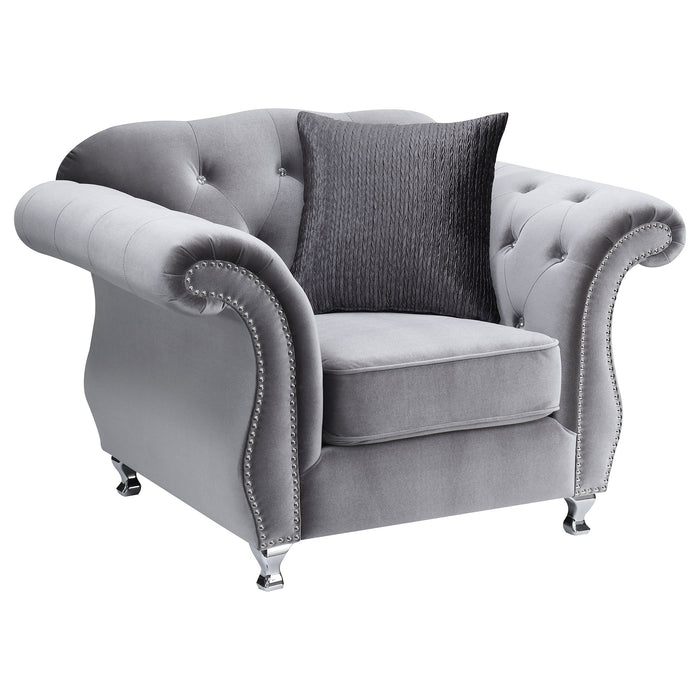 Coaster Frostine Upholstered Tufted Living Room Set Silver Sofa+Loveseat+Armchair