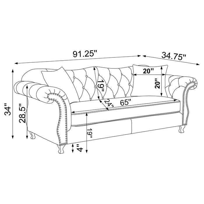 Coaster Frostine Upholstered Tufted Living Room Set Silver Sofa+Loveseat+Armchair