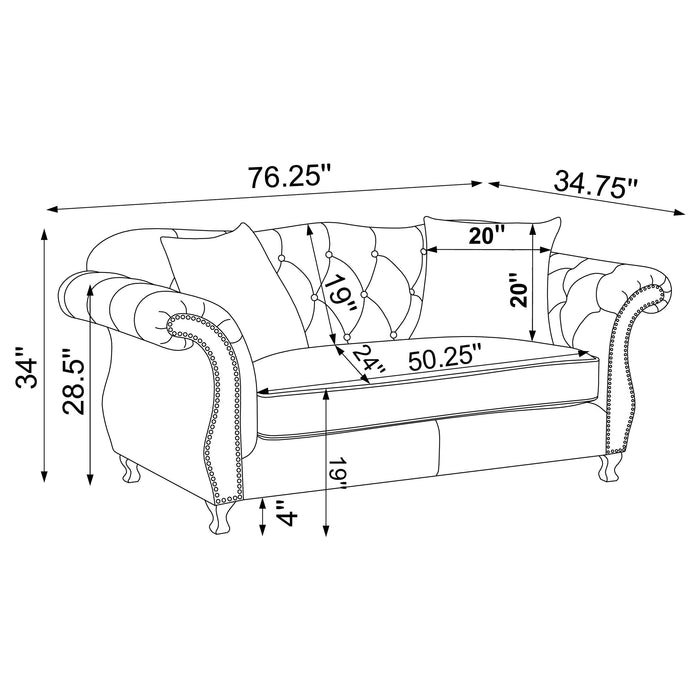 Coaster Frostine Upholstered Tufted Living Room Set Silver Sofa+Loveseat+Armchair