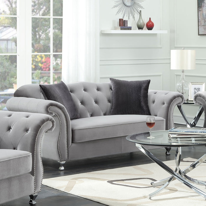 Coaster Frostine Button Tufted Loveseat Silver Default Title