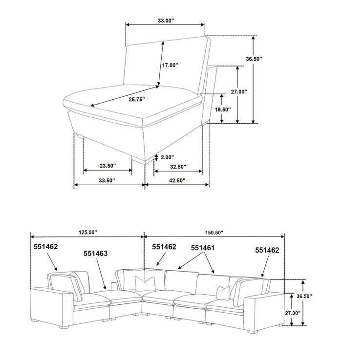 Coaster Lakeview Upholstered Modular Sectional Sofa Dark Chocolate Default Title