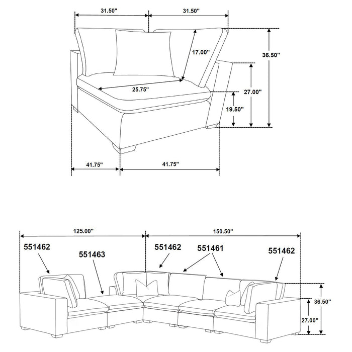 Coaster Lakeview Upholstered Modular Sectional Sofa Dark Chocolate Default Title