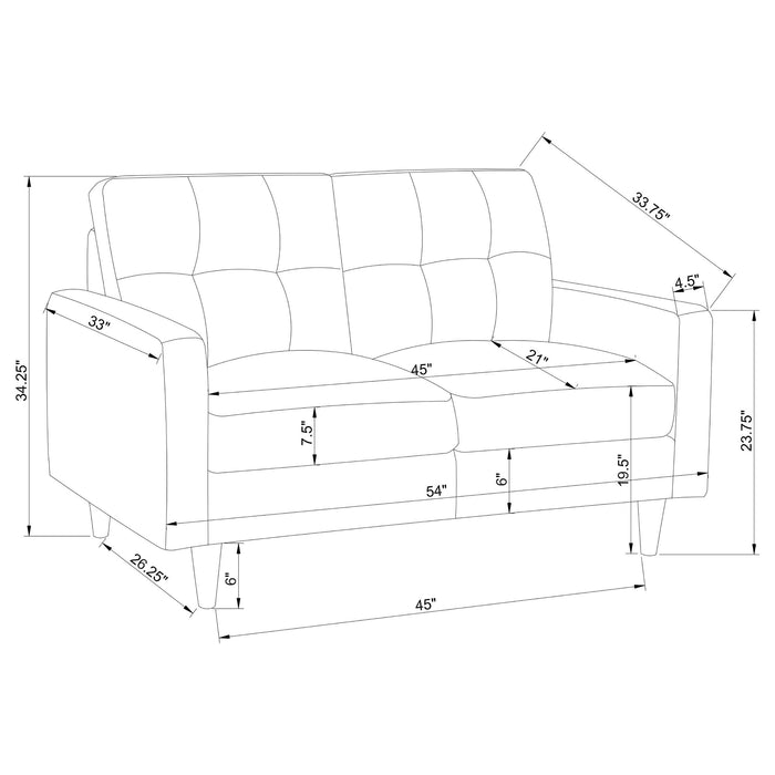 Coaster Watsonville 2-piece Cushion Back Living Room Set Grey Sofa+Loveseat+Armchair