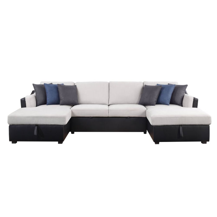 Merill 127"L Sectional Sofa with Sleeper & 6 Pillows