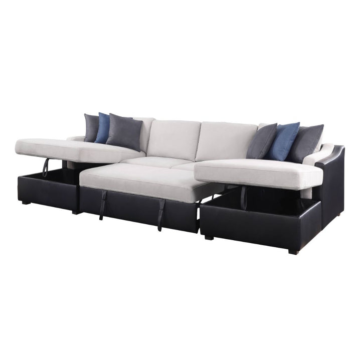 Merill 127"L Sectional Sofa with Sleeper & 6 Pillows