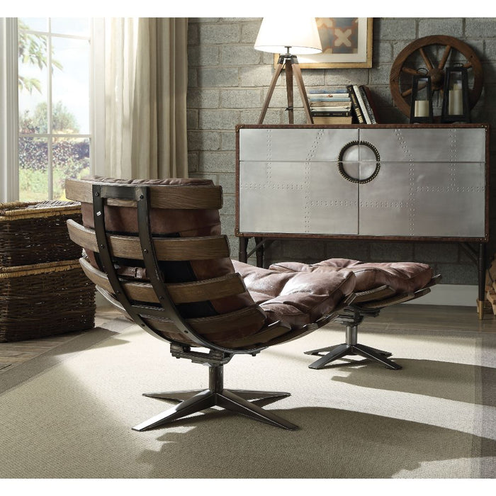 Gandy Top Grain Leather Chair & Ottoman