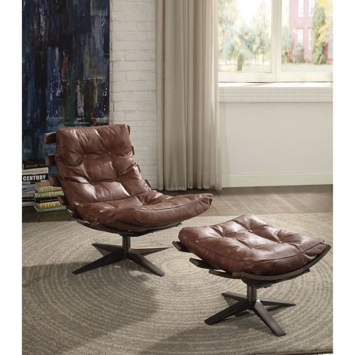 Gandy Top Grain Leather Chair & Ottoman