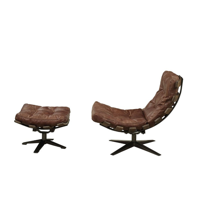 Gandy Top Grain Leather Chair & Ottoman