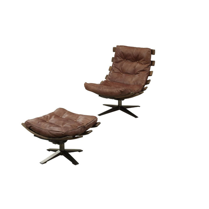 Gandy Top Grain Leather Chair & Ottoman