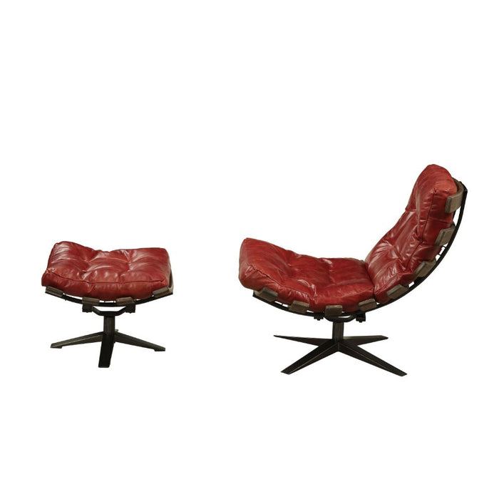 Gandy Top Grain Leather Chair & Ottoman