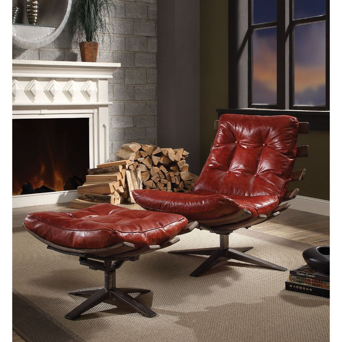 Gandy Top Grain Leather Chair & Ottoman