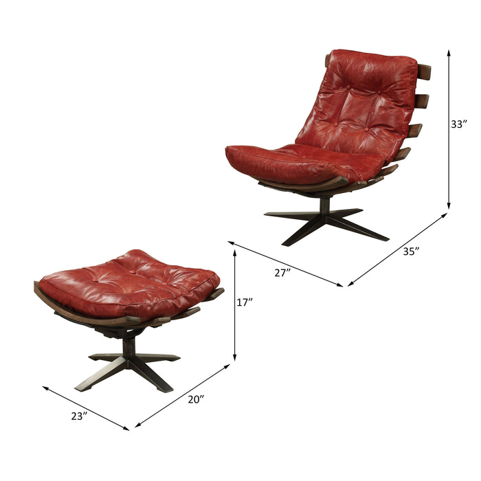 Gandy Top Grain Leather Chair & Ottoman