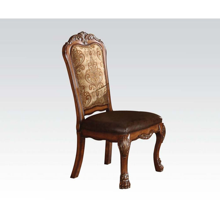 Dresden 46"H Upholstered Side Chair (Set-2) with Vintage Synthetic Leather Seat & Floral Fabric Back