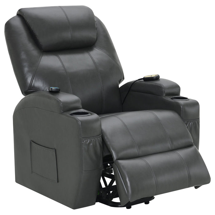 Coaster Sanger Upholstered Power Lift Recliner Chair with Massage Charcoal Grey Default Title